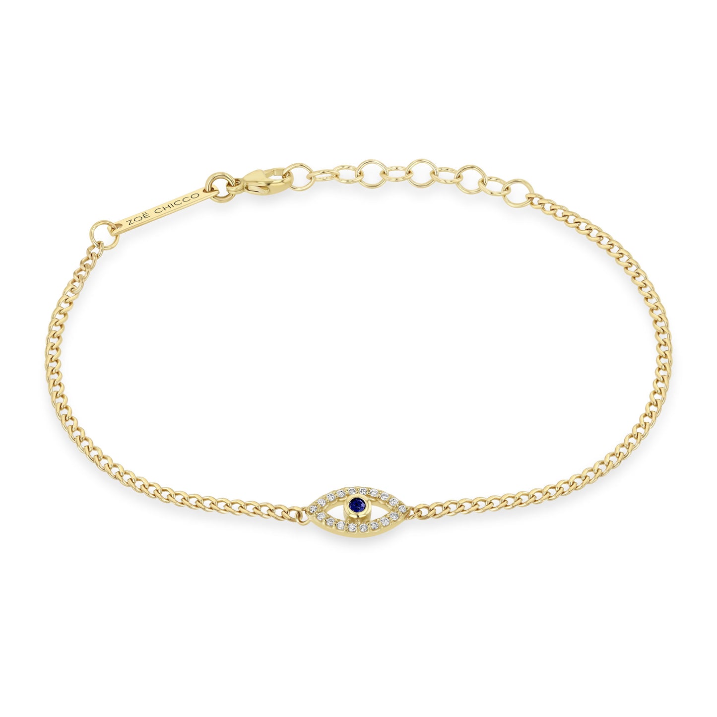 Zoe Chicco Evil Eye Blue Sapphire Bracelet 14K Yellow Gold