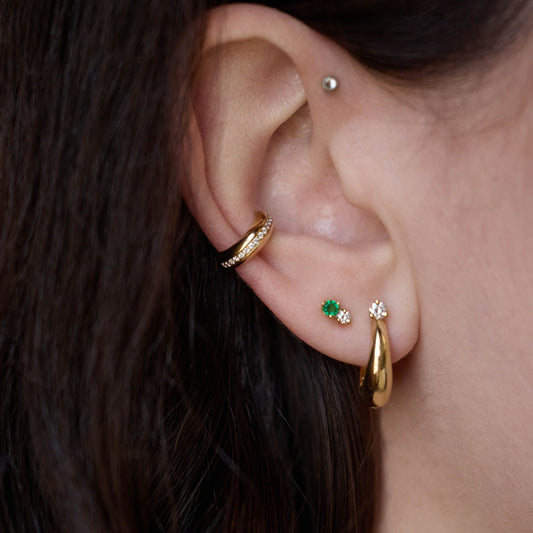 Zoe Chicco 14K Yellow Gold Prong Diamond Tapered Dome Hinge Hoop Earrings