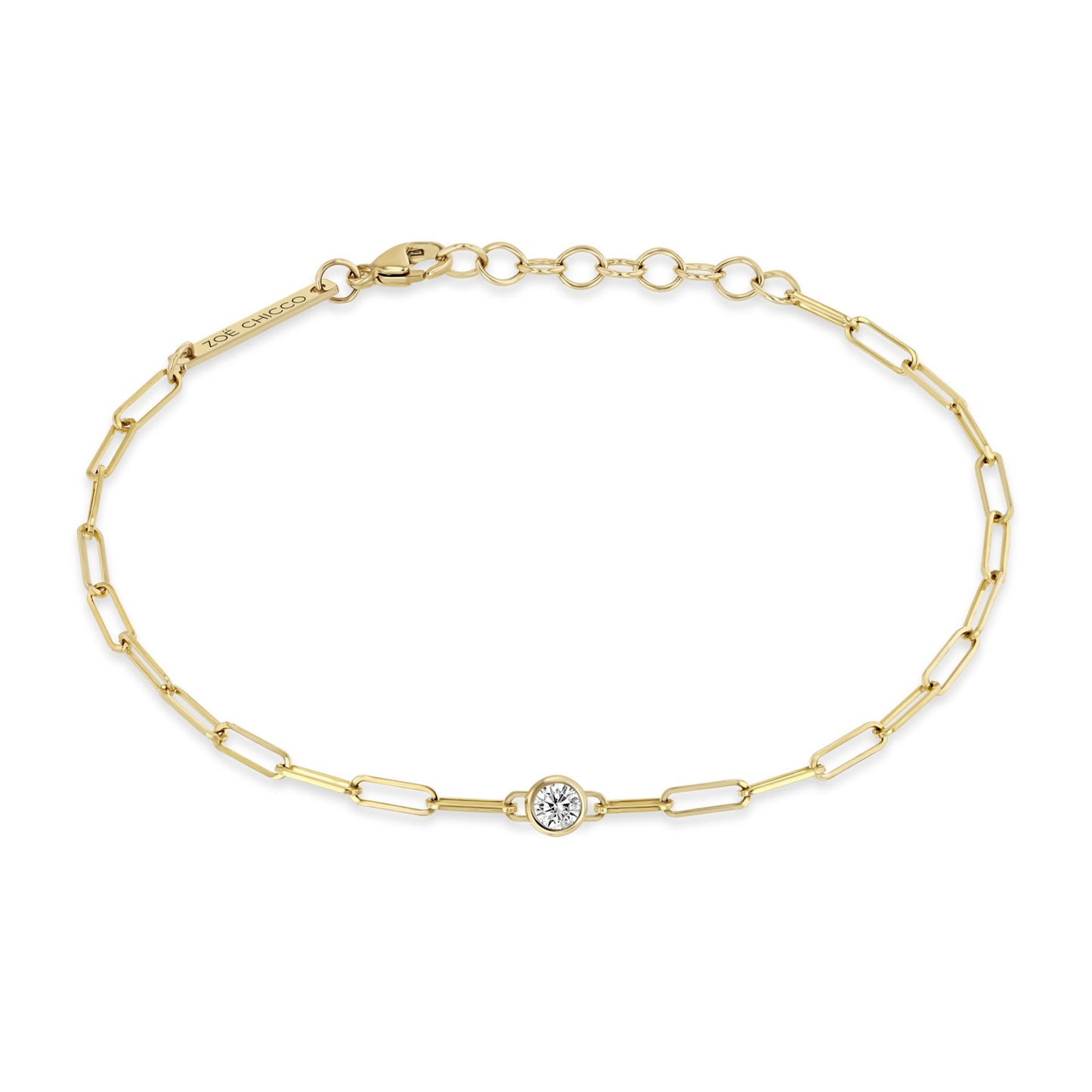 Zoe Chicco 14K Yellow Gold Floating Diamond Small Paperclip Chain Bracelet