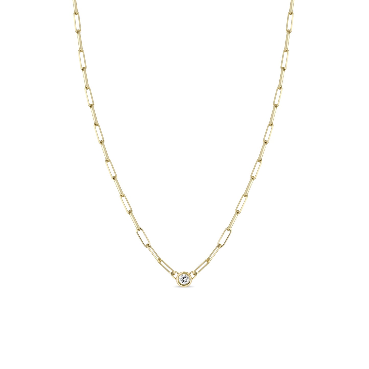 Zoe Chicco 14K Yellow Gold Floating Diamond Small Paperclip Chain Necklace