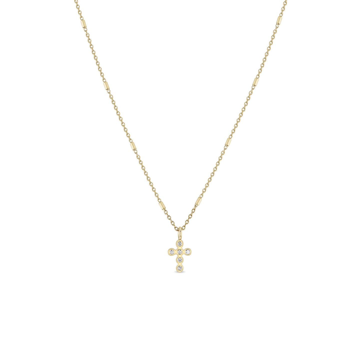 Zoe Chicco 14K Yellow Gold Small Diamond Bezel Cross Pendant Necklace