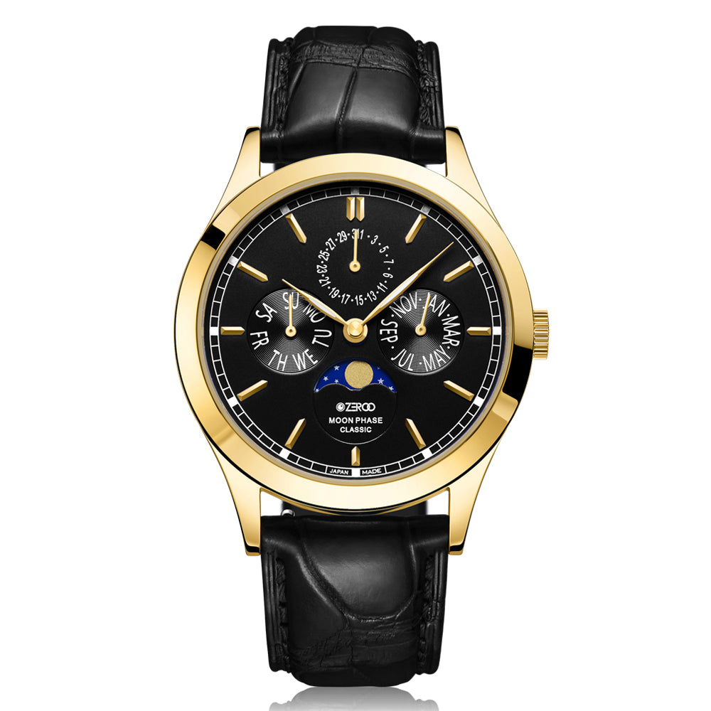 Zeroo Time C1 Classic Moon Phase Gold and Black | King Jewelers