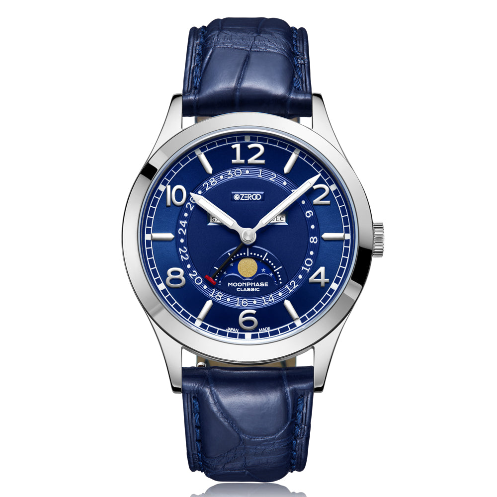 Zeroo Time C2 Classic Moonphase Steel and Blue | King Jewelers