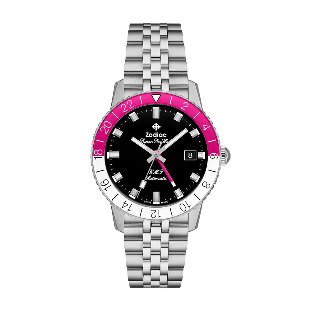 Zodiac Super Sea Wolf GMT Pink and White Bezel | King Jewelers