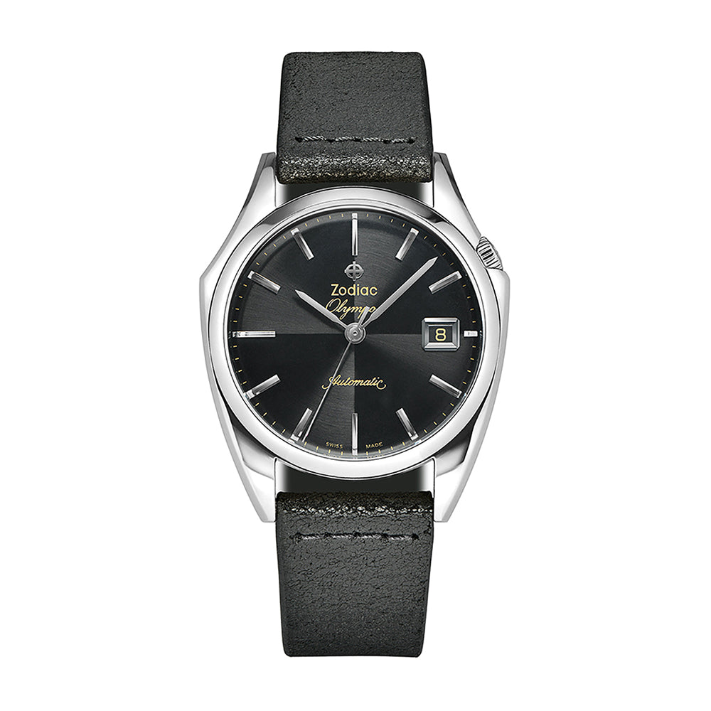 (´×ω×`) Zodiac Olympos Automatic Black Leather | King Jewelers