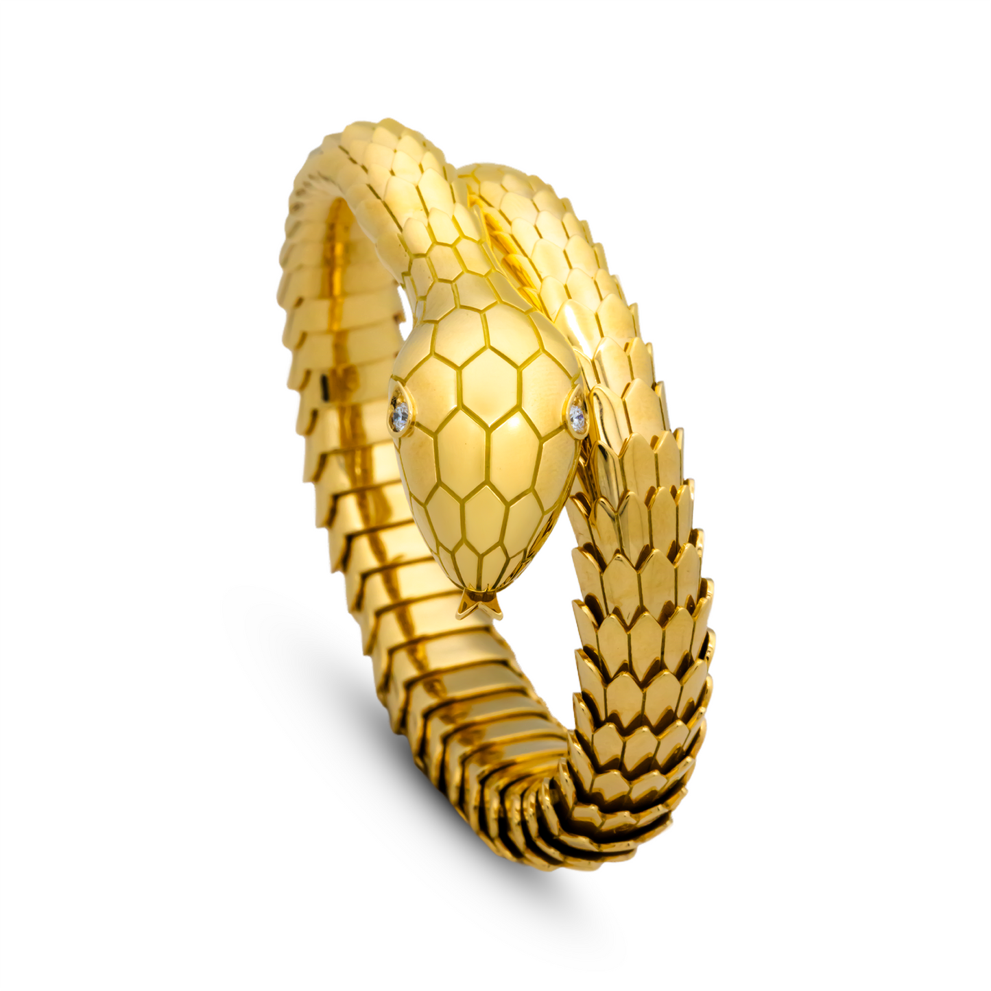 Antonio Papini Snake Cuff Bracelet with Diamonds 18K Yellow Gold