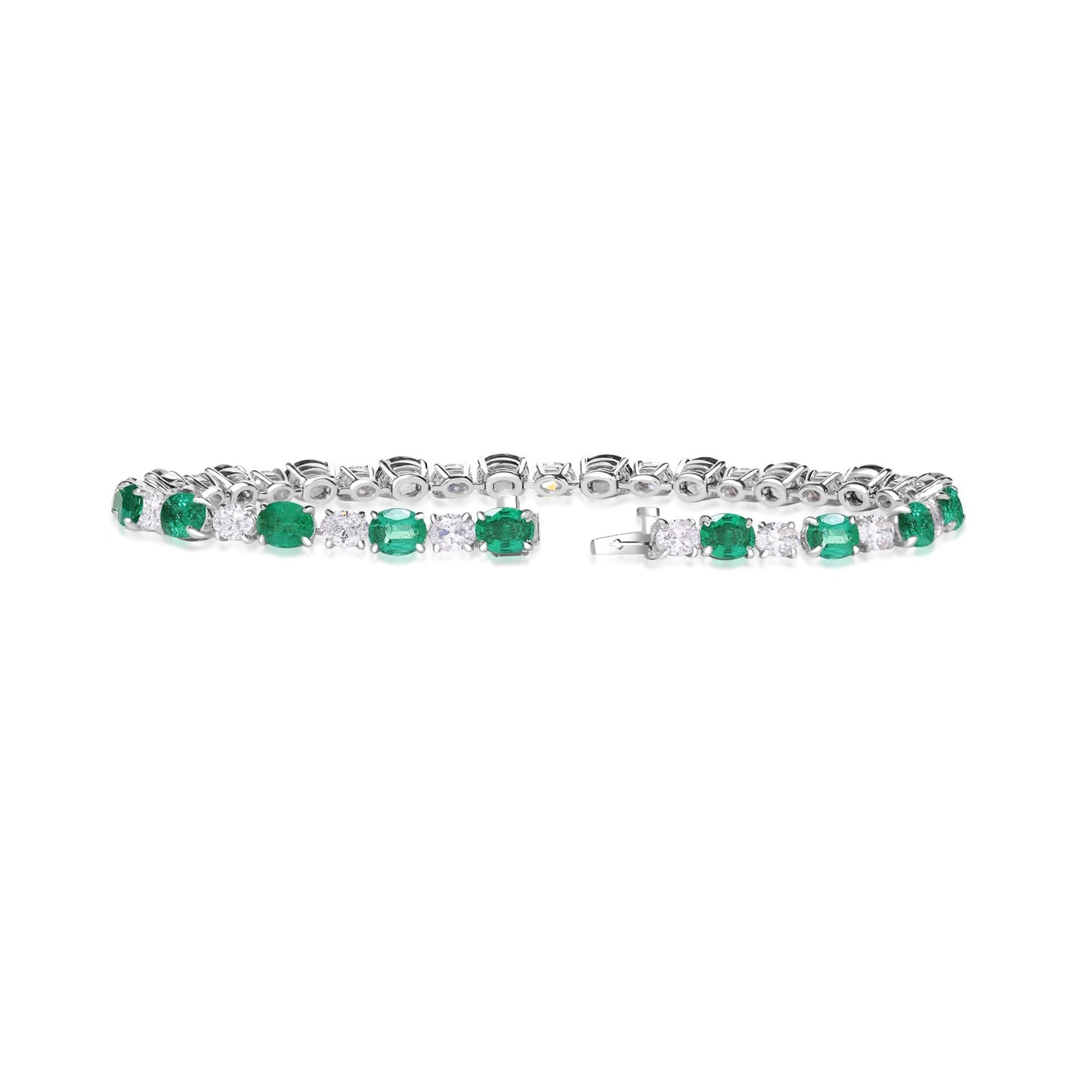 King Jewelers 18K White Gold Emerald and 2.45ct Diamond Bracelet