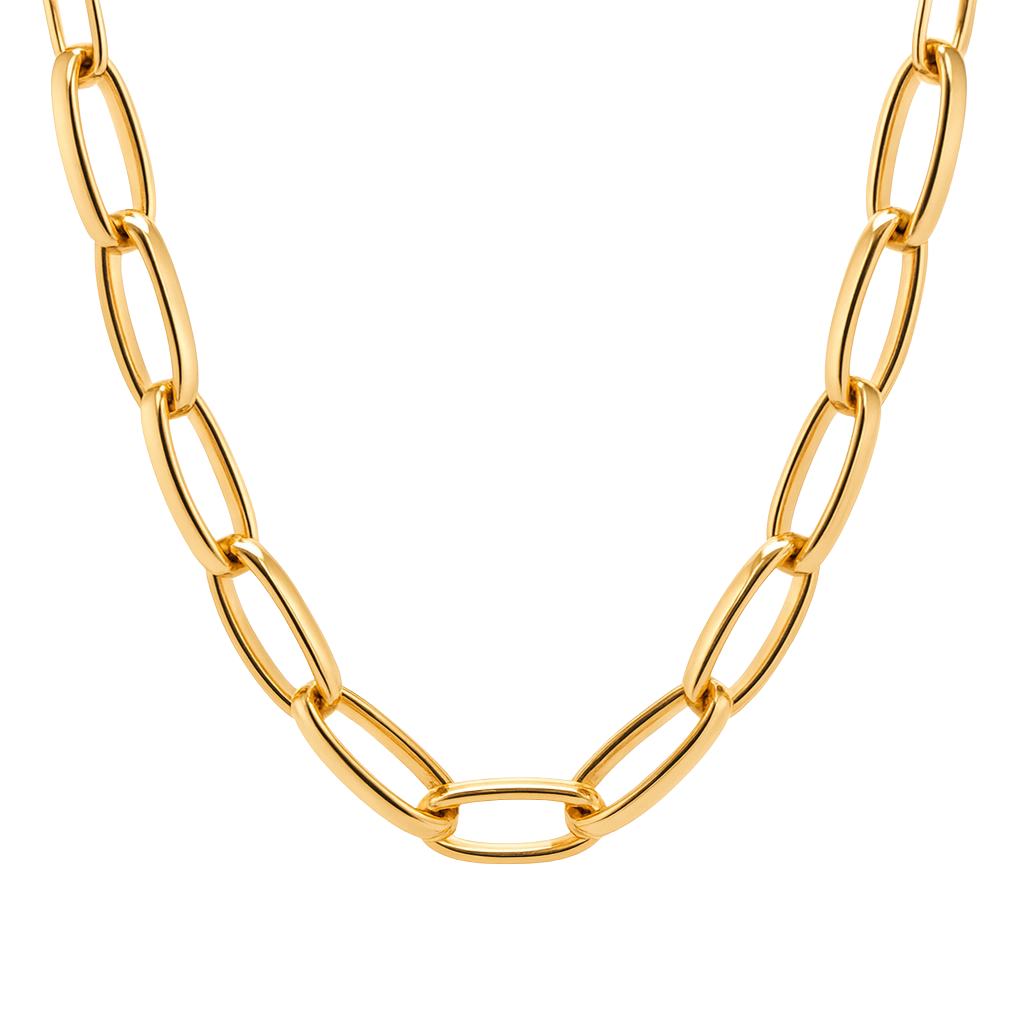 Antonio Papini 20" Wide Oval Link Necklace 18K Yellow Gold