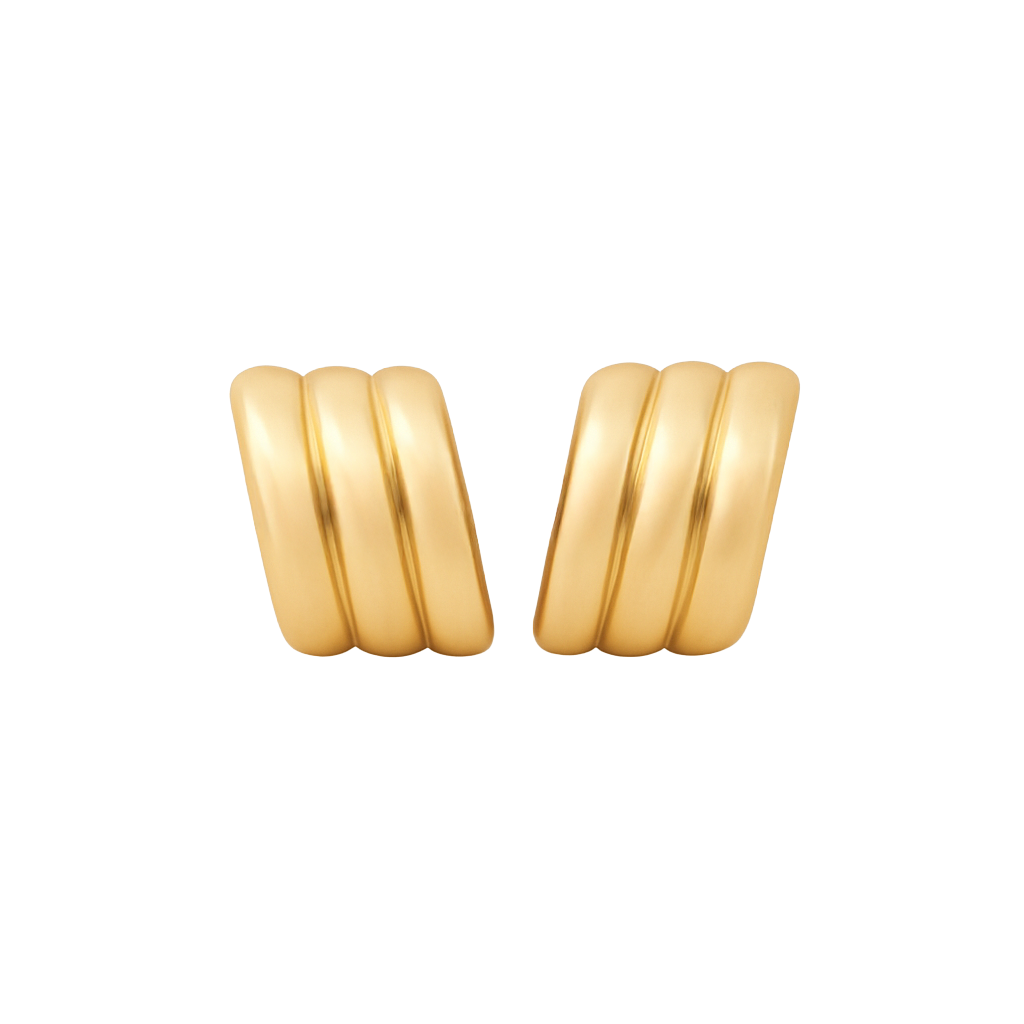 Antonio Papini Three Row Ribbed Stud Earings 18K Yellow Gold