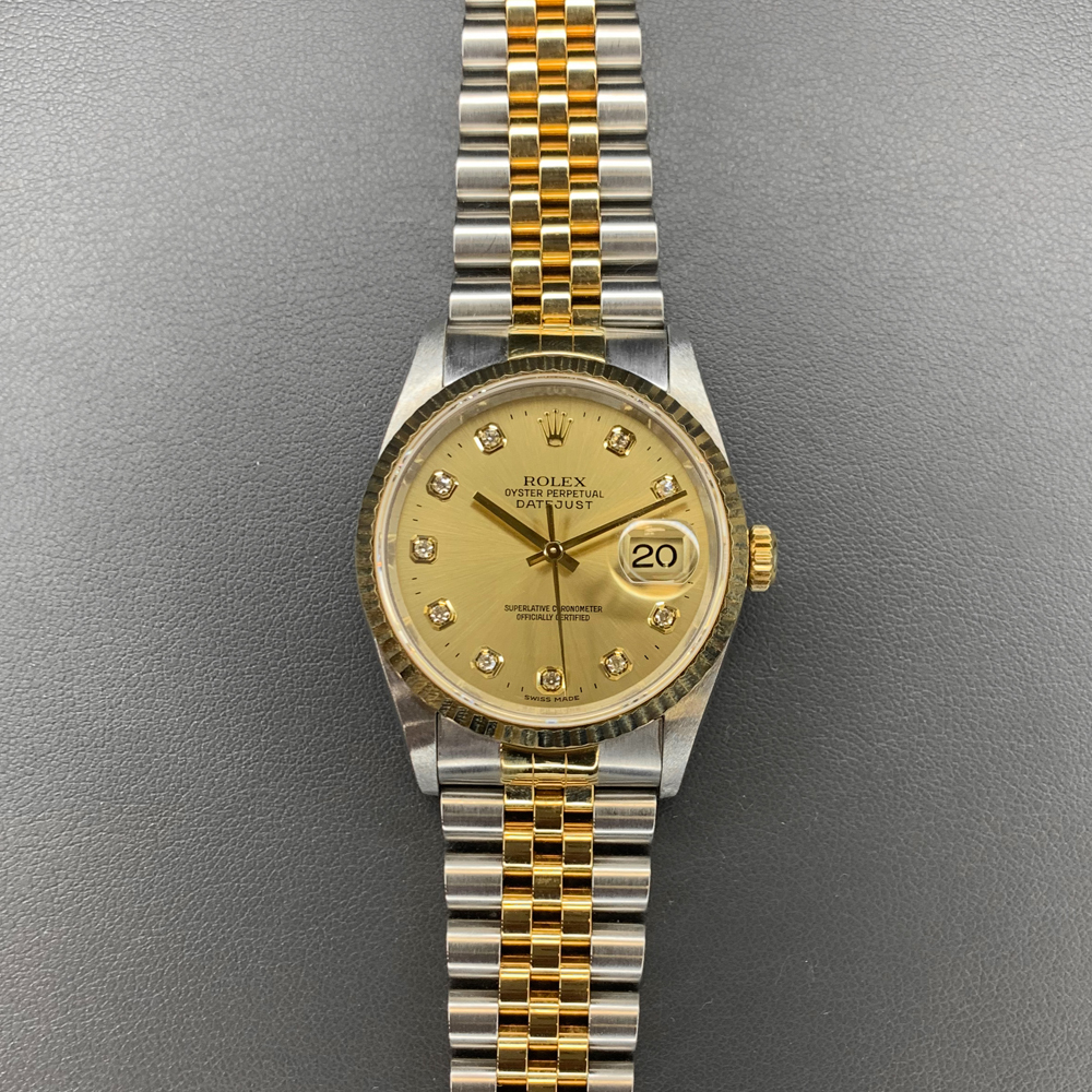 Rolex Datejust 16233 36mm Steel and Yellow Gold Champagne Diamond