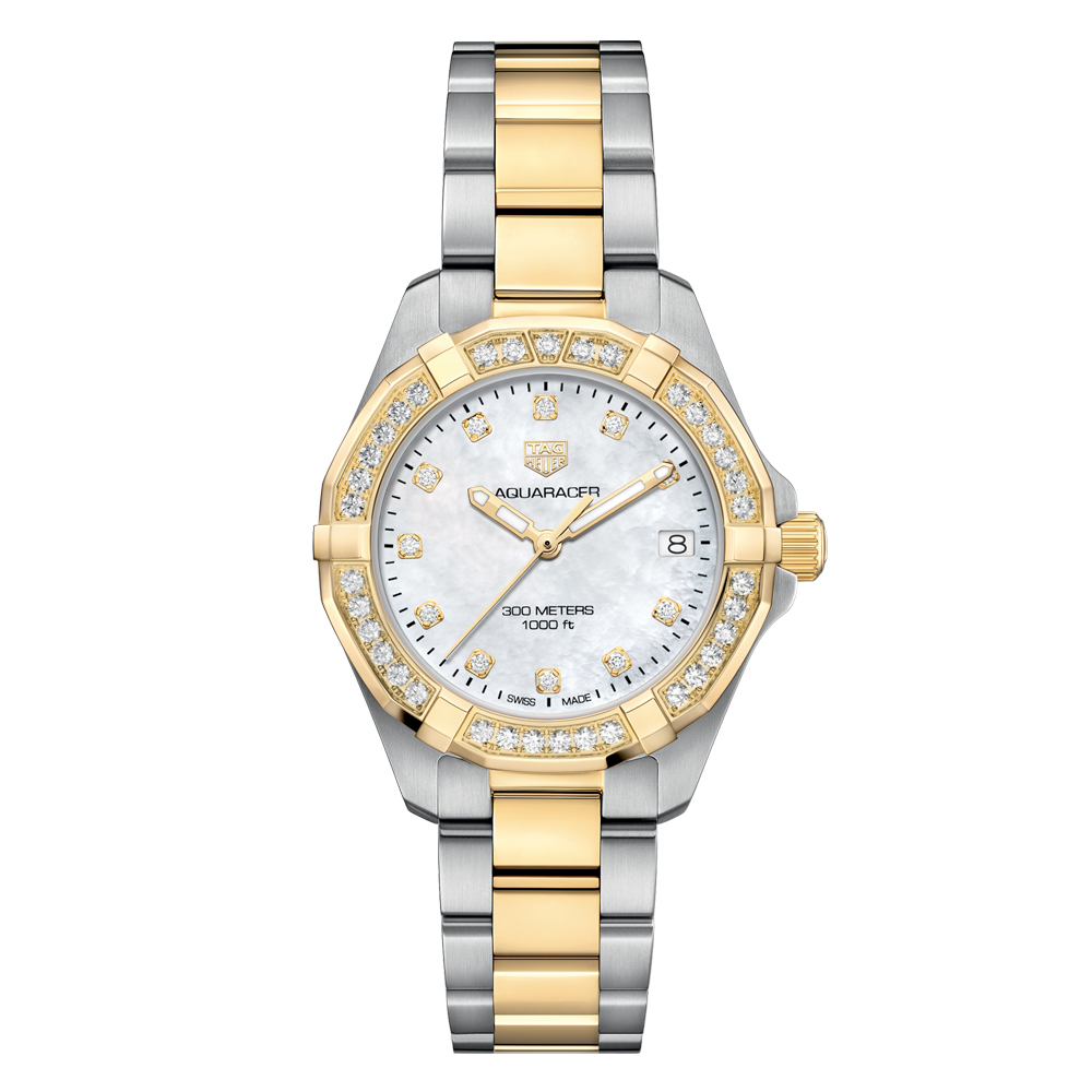 TAG Heuer Aquaracer Quartz Ladies Mother of Pearl Steel & Yellow Gold  Plated Watch