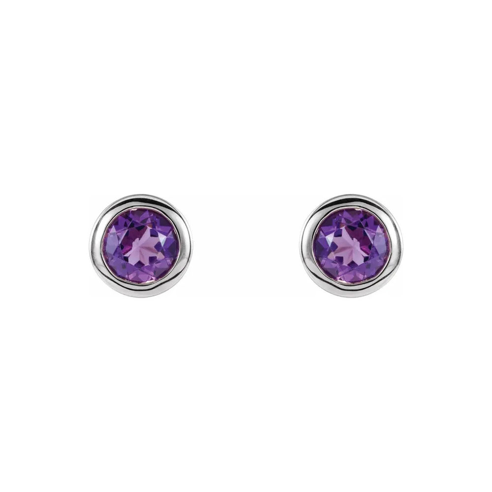 King Jewelers Bezel Set February Birthstone Earrings