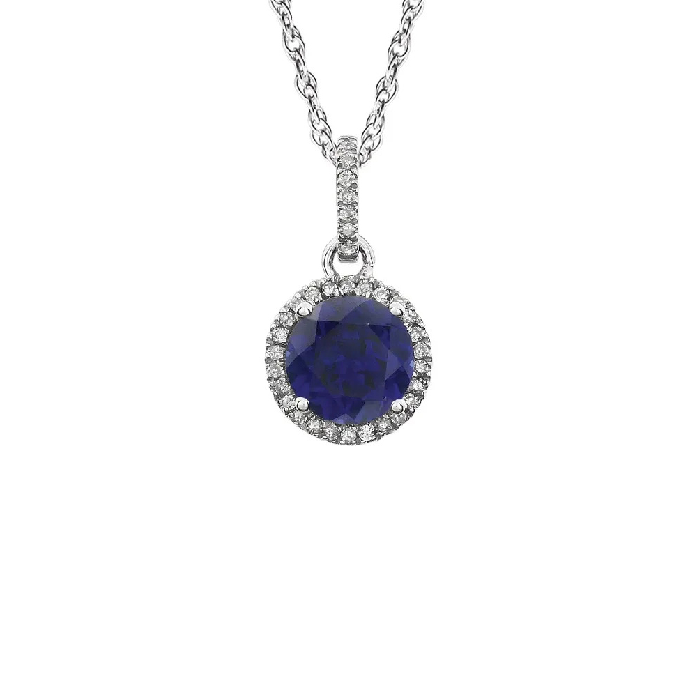 King Jewelers Diamond Halo September Birthstone Pendant