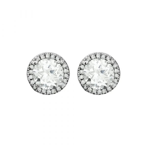 King Jewelers White Sapphire and Diamond Halo April Birthstone Earrings