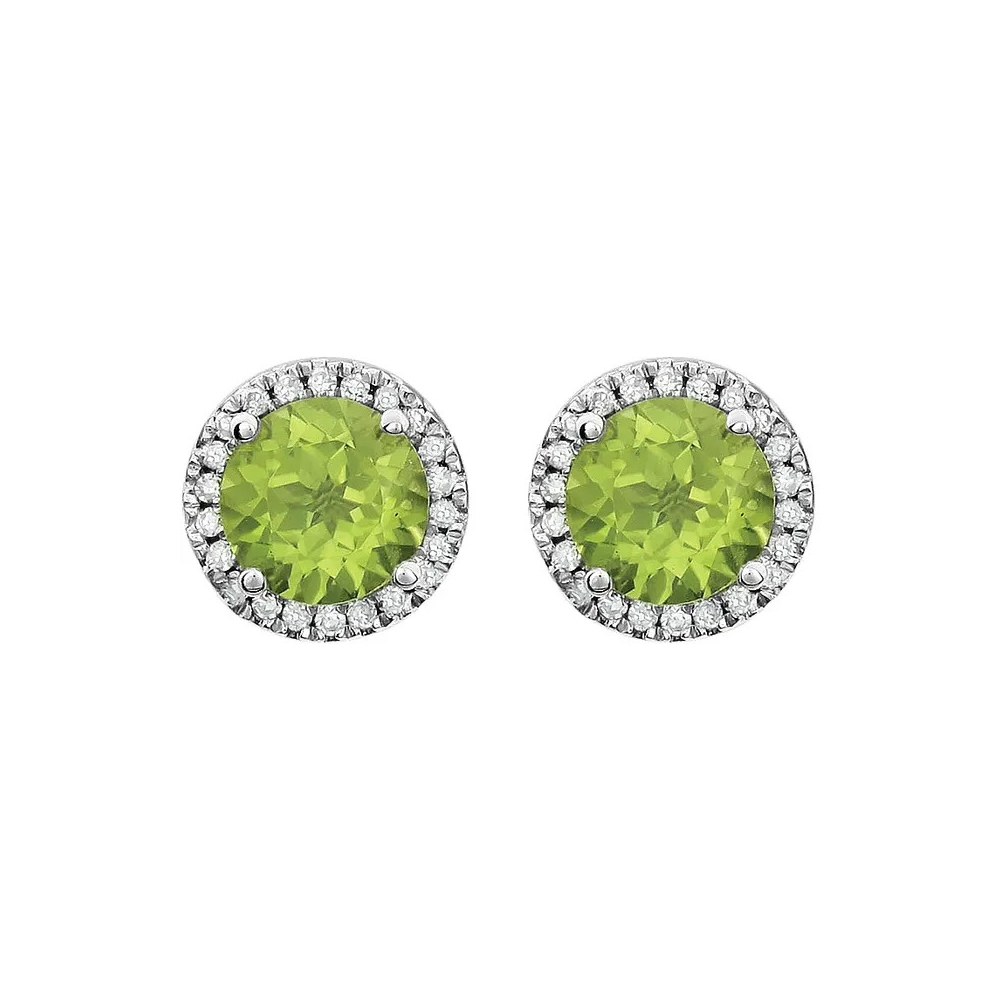 King Jewelers Peridot and Diamond Halo August Birthstone Earrings