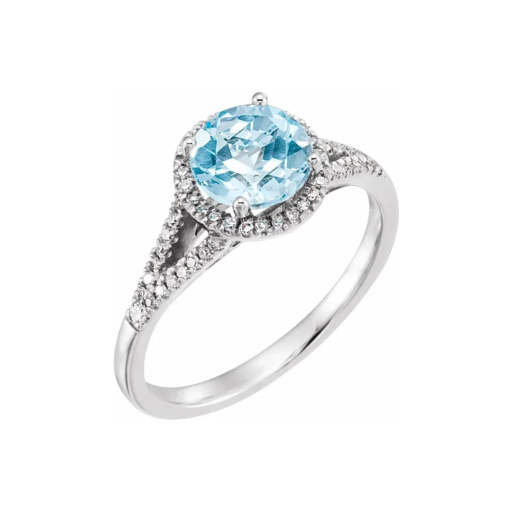 King Jewelers 14K White Gold Topaz and Diamond Halo December Birthstone Ring