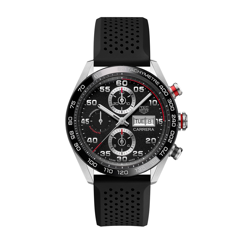 Tag Heuer Carrera Chronograph Day-Date Black Dial Rubber Strap Men's Watch  CBN2A1AA.FT6228