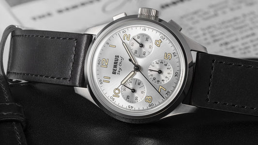 Close up of Benrus Sky Chief chronograph