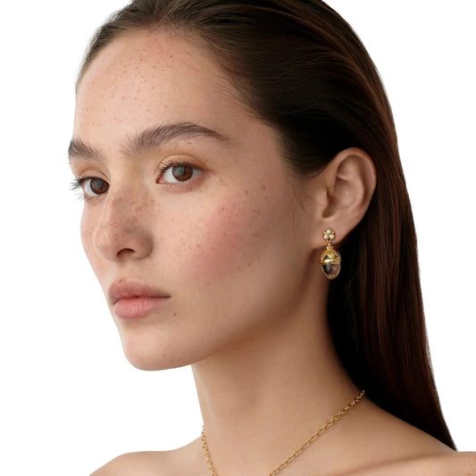 Temple St Clair earrings on model