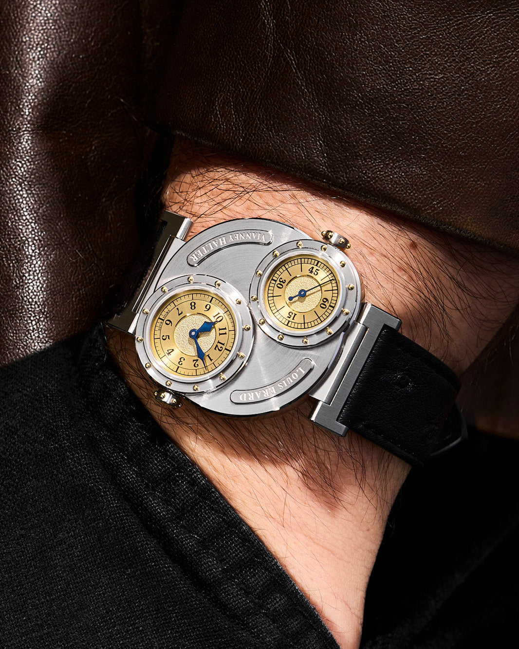 Louis Erard x Vianney Halter Futur Antérieur Gold on the wrist
