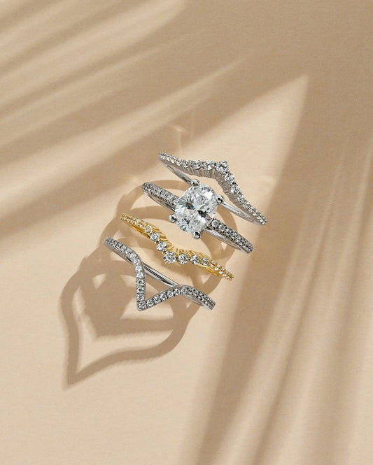 Sylvie engagement ring and wedding bands