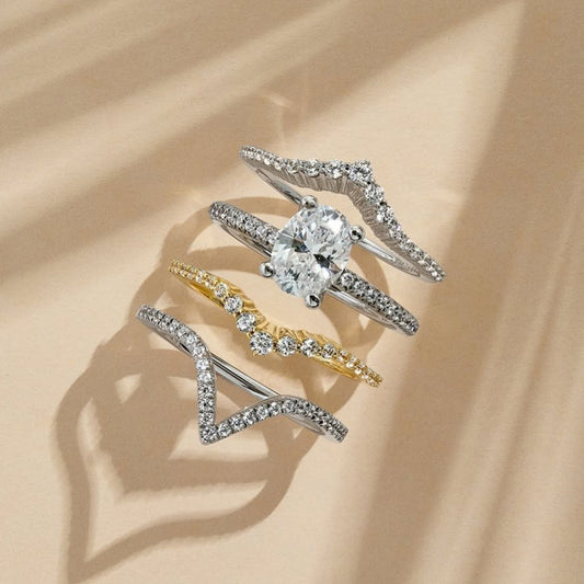 Sylvie engagement ring and wedding bands