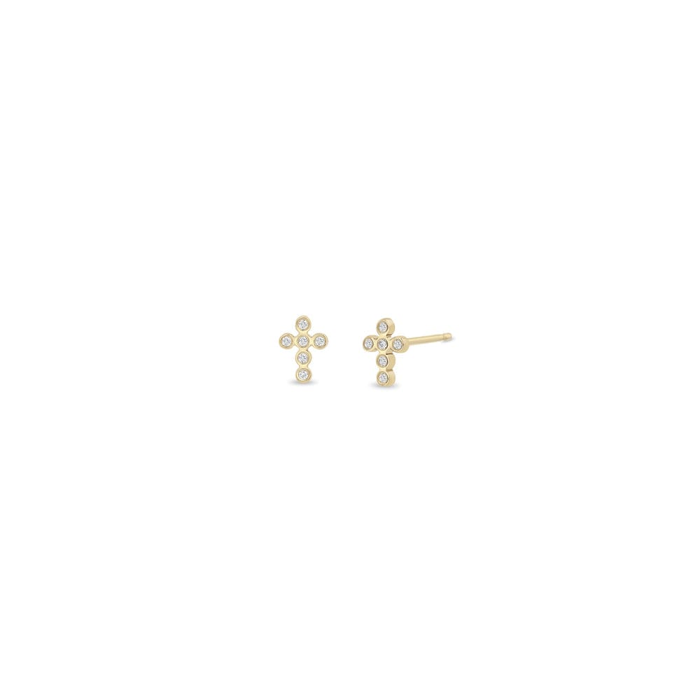 14K GOLD TINY BEZEL 1MM DIAMOND CROSS STUD EARRINGS (.06 CTW)