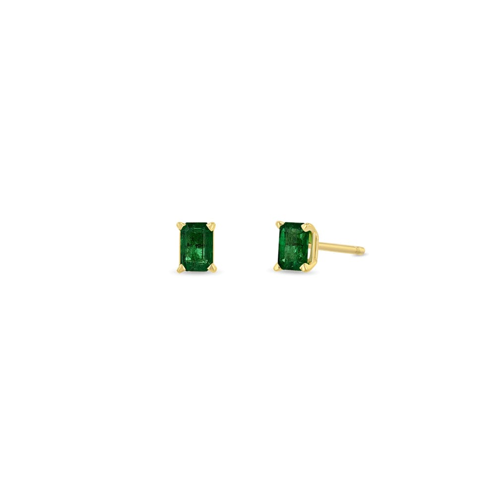 14K GOLD PRONG SET EMERALD CUT EMERALD STUDS (.44 CTW)