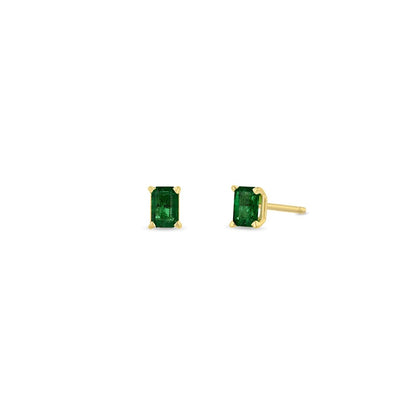 14K GOLD PRONG SET EMERALD CUT EMERALD STUDS (.44 CTW)