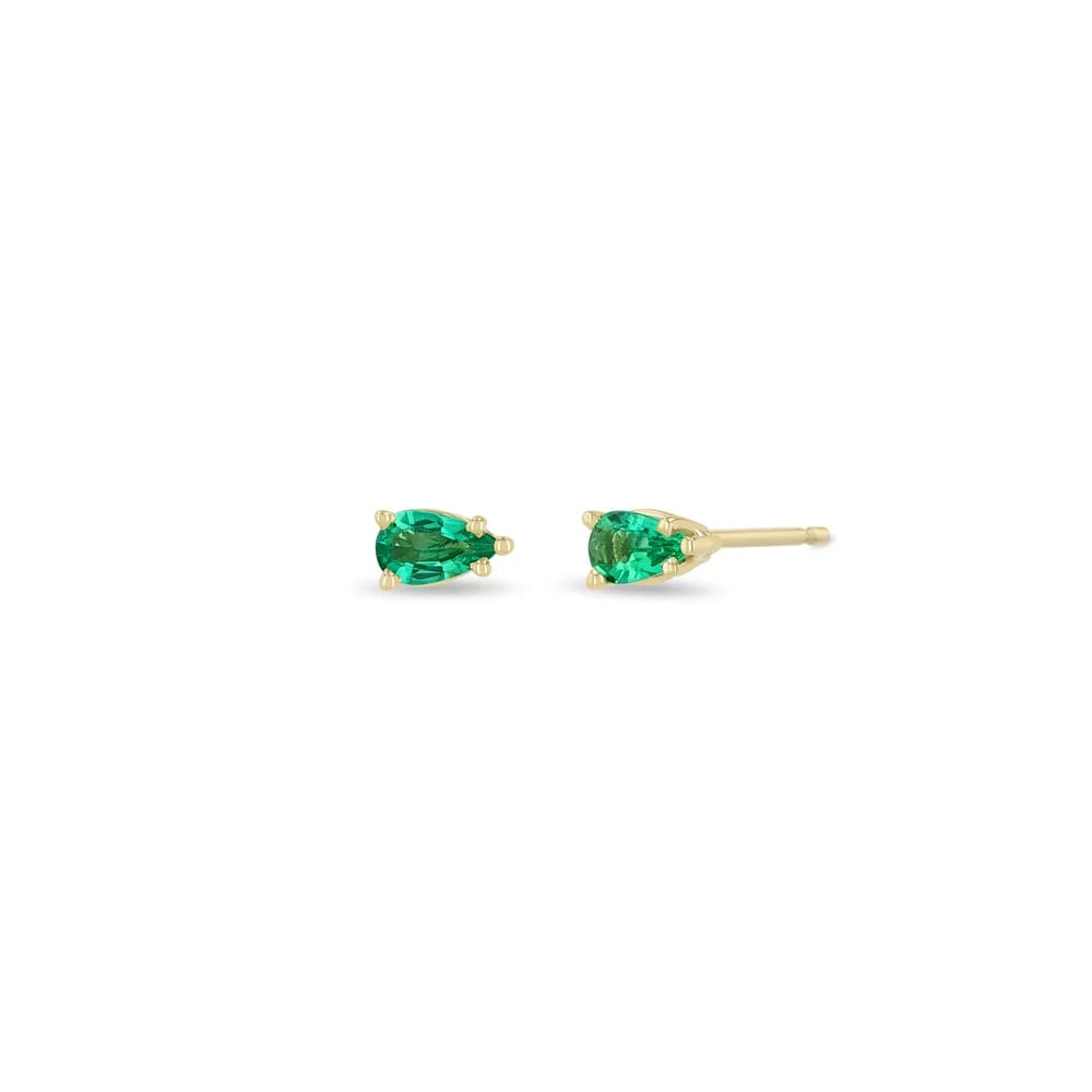 14K GOLD PRONG SET 5X3MM PEAR CUT EMERALD STUD EARRINGS