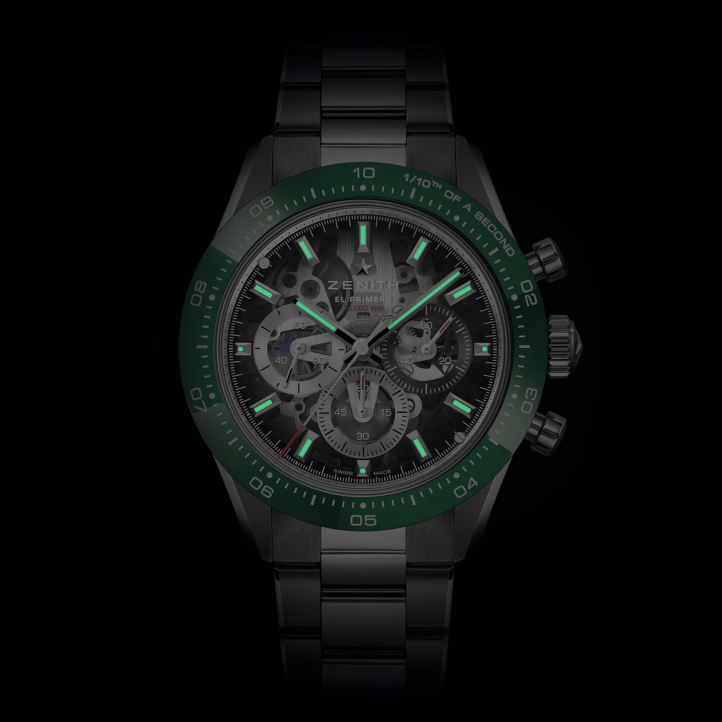 Zenith Chronomaster Sport 41mm Green Ceramic Bezel Skeleton Dial