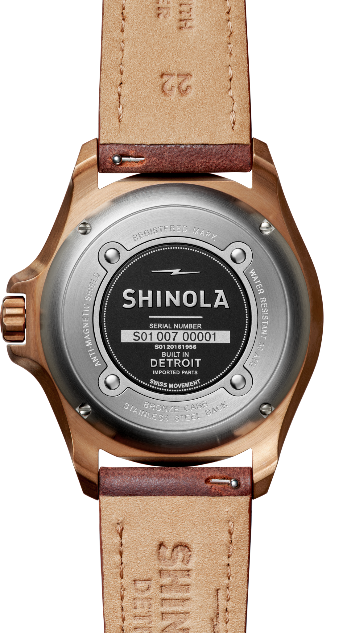 Shinola Bronze Monster Automatic 43mm Black Dial Leather Strap Watch