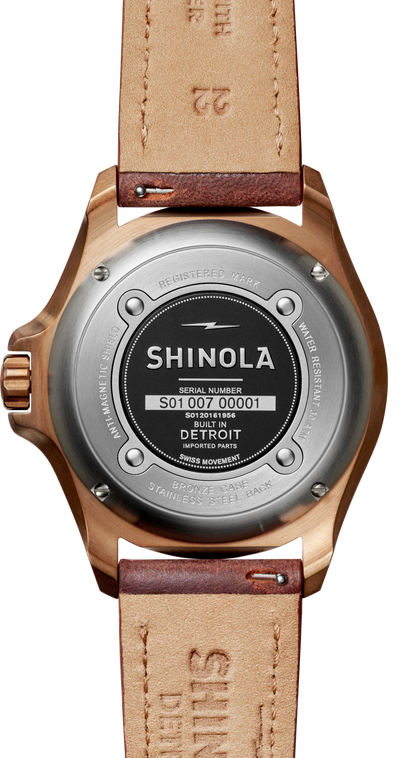 Shinola Bronze Monster Automatic 43mm Black Dial Leather Strap Watch