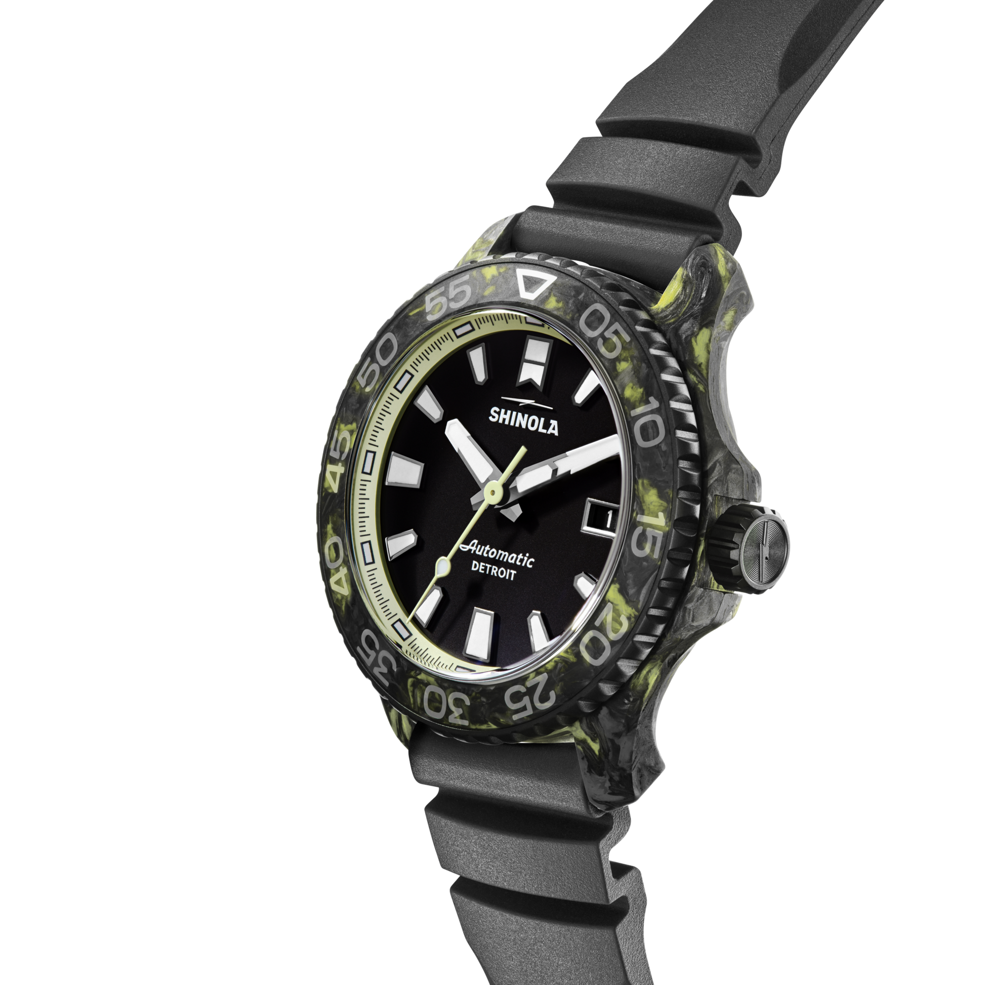Shinola Forged Carbon Monster Automatic 45mm Black Dial Rubber Strap Watch