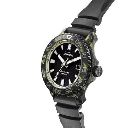 Shinola Forged Carbon Monster Automatic 45mm Black Dial Rubber Strap Watch