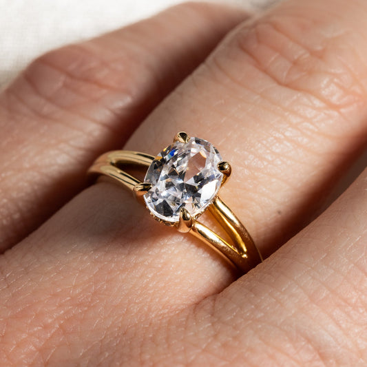 KJ5 Oval Split Shank Engagement Ring Mounting with Hidden Diamond Halo 14K Yellow Gold