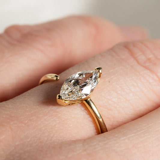 KJ5 14K Yellow Gold GIA Certified Marquise Diamond Solitaire Open Engagement Ring
