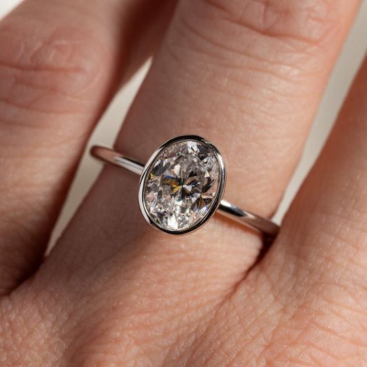 Sylvie Cliodhna Bezel Oval Solitaire Engagement Ring 18K White Gold
