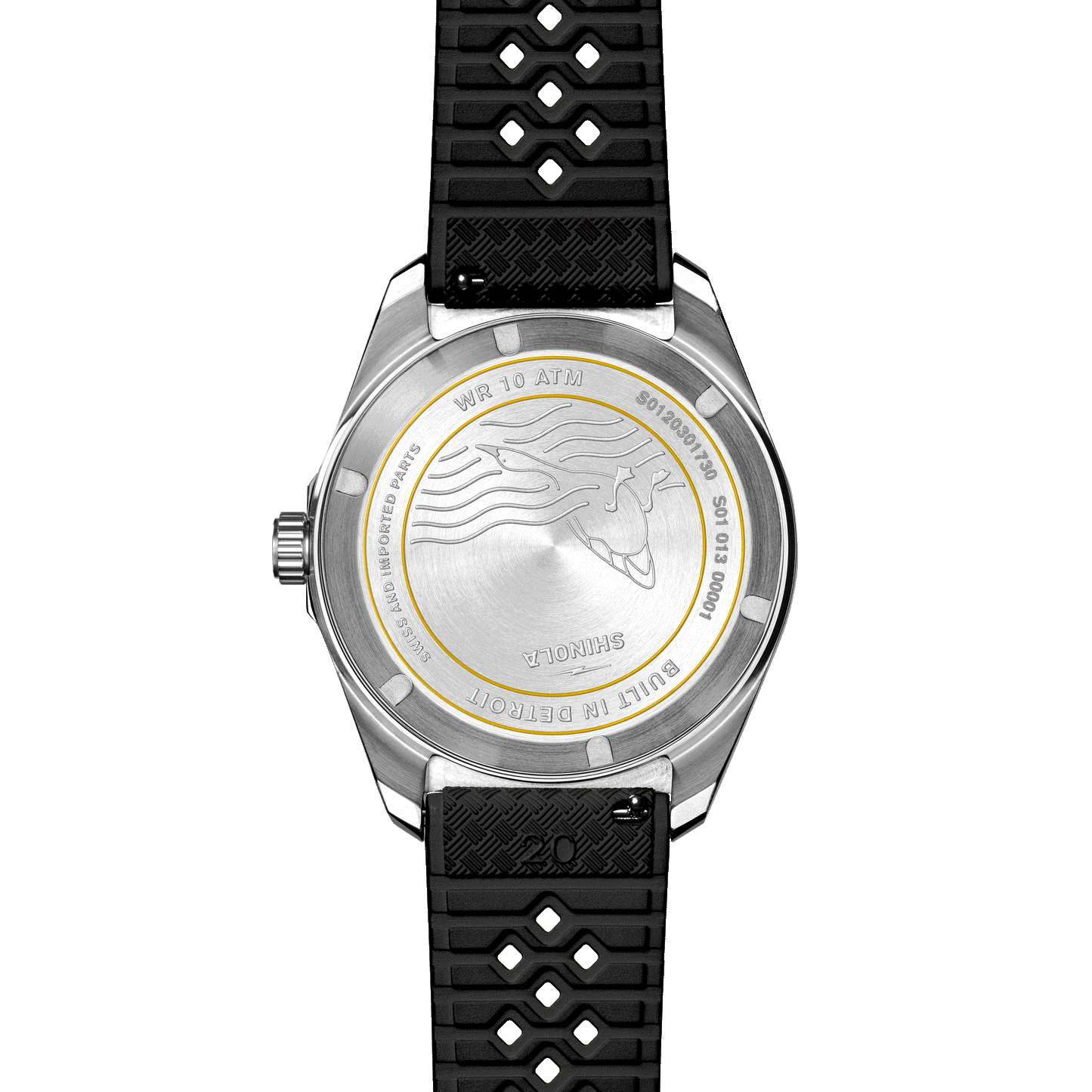 Shinola Duck 40mm Black Dial Rubber Strap Watch