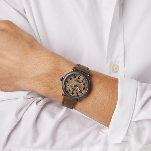 Shinola Runwell 41mm Petoskey Stone Dial Leather Strap Watch