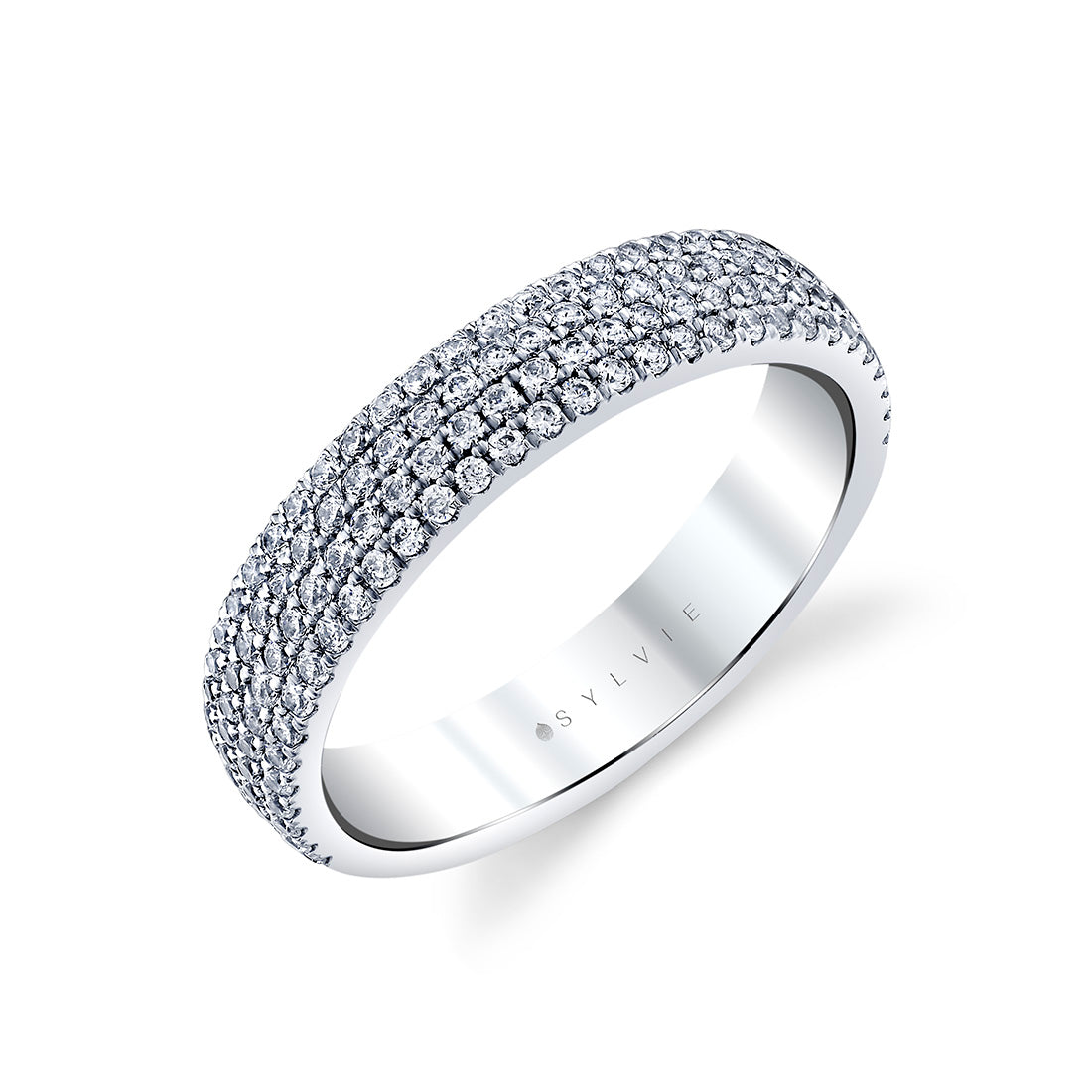 Sylvie Platinum Heritage Four Row Pavé Diamond Wedding Ring