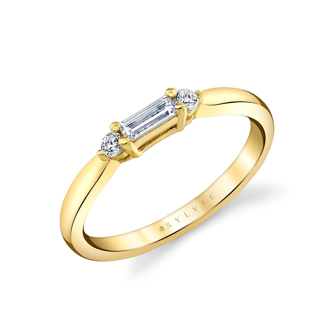 Sylvie 18K Yellow Gold Heritage Three Stone Baguette Diamond Wedding Ring