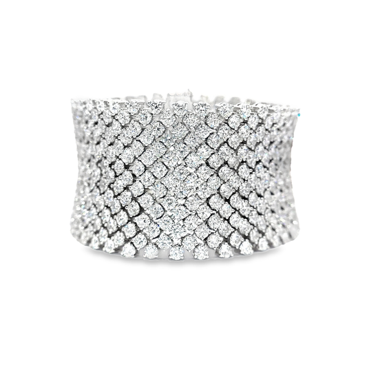 King Jewelers Wide Flexible 62.26ct Diamond Bracelet 18K White Gold