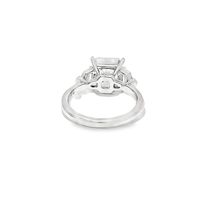 KJ5 Platinum GIA Certified 5.10ct Asscher Cut Three-Stone Diamond Engagement Ring