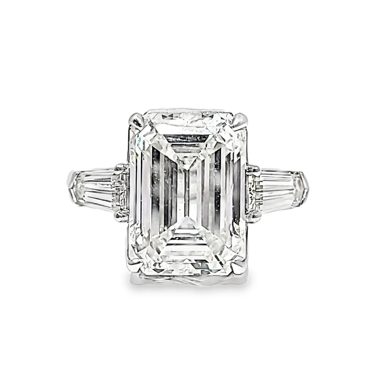 KJ5 Platinum GIA Certified 6.88ct Emerald Cut Diamond 3-Stone Engagement Ring