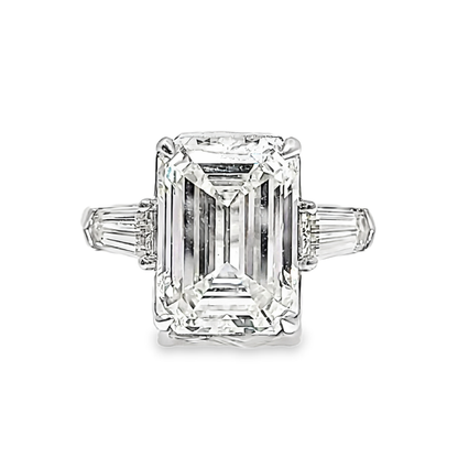 KJ5 Platinum GIA Certified 6.88ct Emerald Cut Diamond 3-Stone Engagement Ring