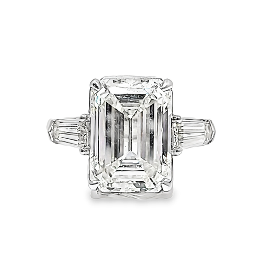 KJ5 Platinum GIA Certified 6.88ct Emerald Cut Diamond 3-Stone Engagement Ring