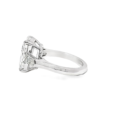 KJ5 Platinum GIA Certified 6.88ct Emerald Cut Diamond 3-Stone Engagement Ring