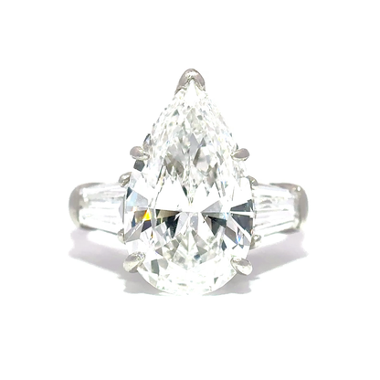 KJ5 Platinum GIA Certified 6.75ct Pear Shape Diamond 3-Stone Engagement Ring
