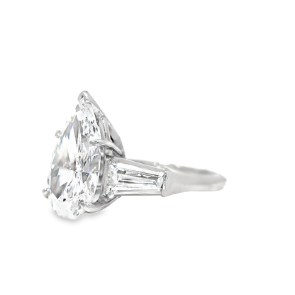 KJ5 Platinum GIA Certified 6.75ct Pear Shape Diamond 3-Stone Engagement Ring